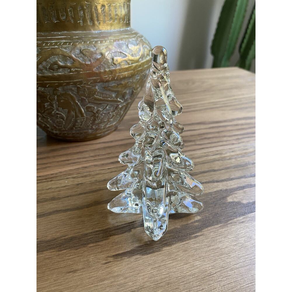 Vintage Art Glass Christmas Tree Hand Blown Clear Glass Tree 5" tall